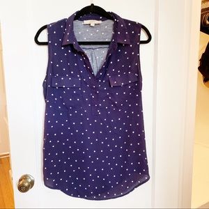 Navy and White Polka Dot Top